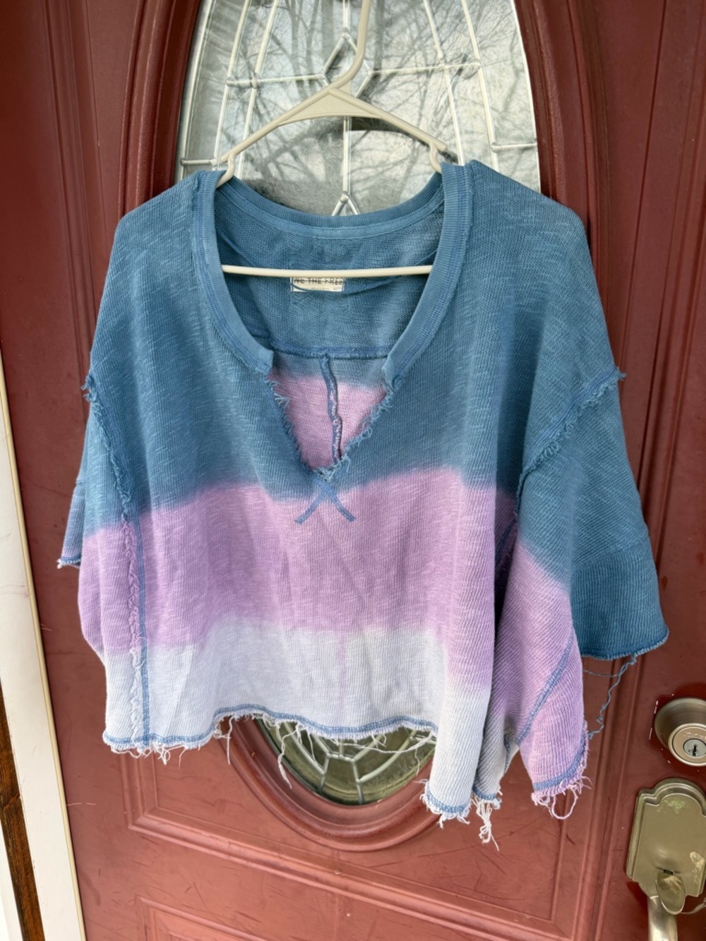 Free People Striped Cropped Pullover in Blue, Lavender & Cream